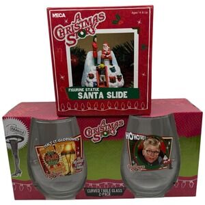 NECA A Christmas Story Santa Slide Figurine & Curved Table Glass 2 Pack Set